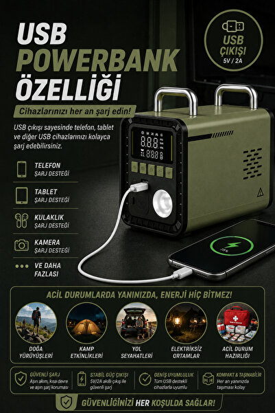 Merwish Akü Takviye 1600A 16.000mAh 150 PSI Hava Kompresörü Powerbank LED Işık Basınçlı Üfleme 4'ü 1 Arada Haki