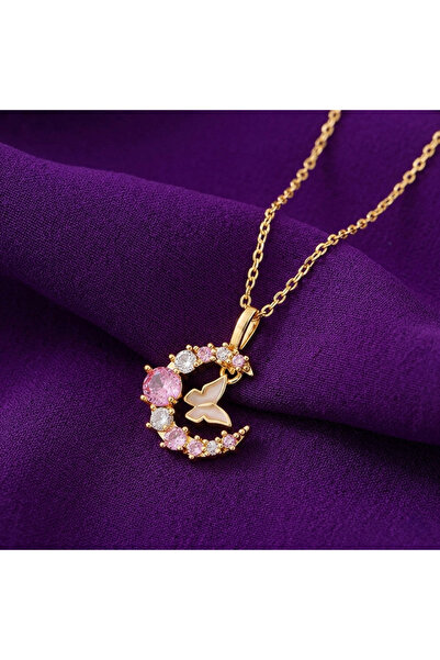 Generic Gold-Plated Anti-Tarnish Stainless Steel Butterfly-Moon Pendant