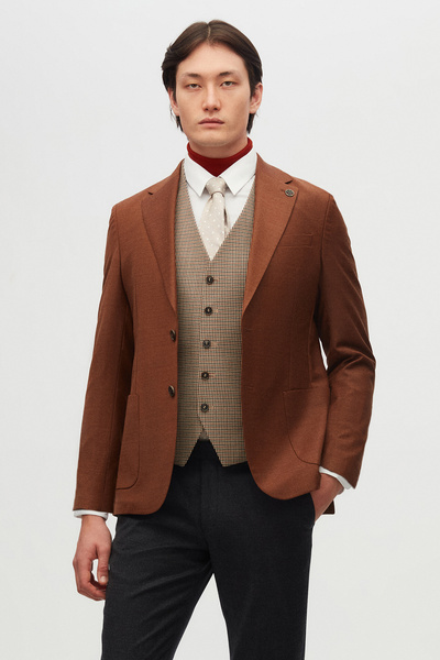 Damat Slim Fit Tarçın Yünlü Takim Elbise Kombinli