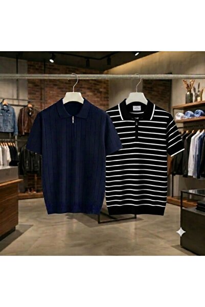 zs zaos fashion مجموعة من قطعتين من تي شيرتات بوليوكا تريكو للرجال بأكمام قصي...