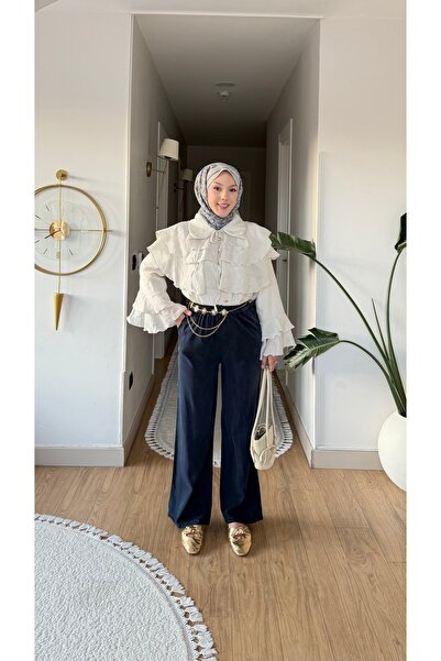 NİLNUR MODA بنطلون بالازو من التينسل كوبرا بخصر مطاطي للموسم الجديد