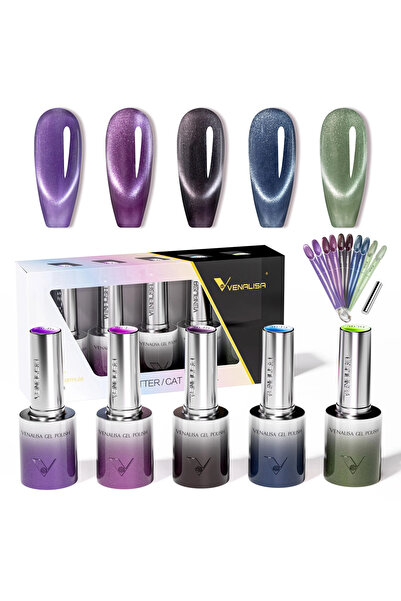 Venalisa 5 Adet Exclusive Cat Eye Kedi Gözü Uv Led Kalıcı Oje Seti + Kartela ...