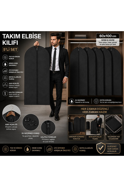 Turkco Black Suit Cover 60X100 cm Zippered Garment Protection Cover 1 Piece 3...