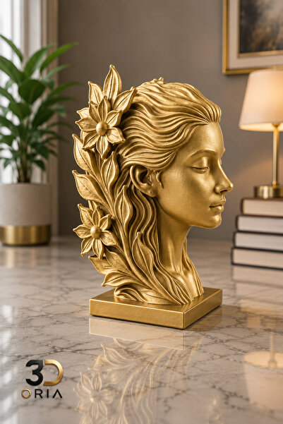 3DOria Dekoratif Kadın Büstü Biblo Gold | Modern Ev Dekorasyonu | 3D Baskı He...