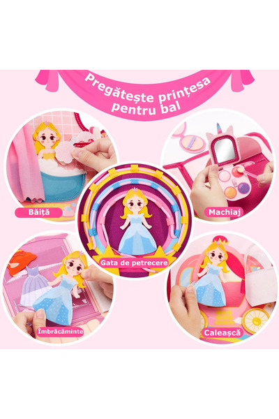 Simply Joy Carte educativă Montessori, activități senzoriale, Simply Joy, 6 pagini pentru dezvoltarea abilităților de bază, jucărie educativă pentru călătorii, cadou pentru fete, Model Prințesă, Roz