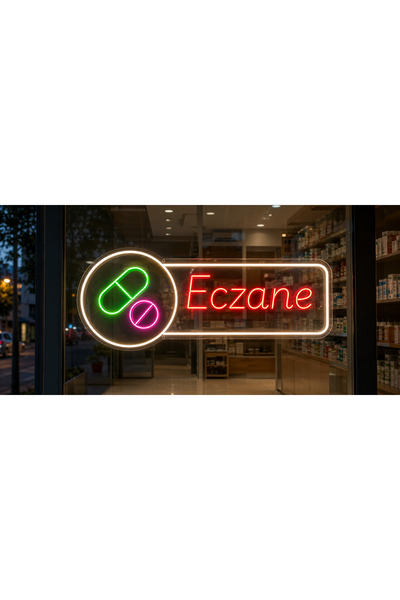 Prime Neon Eczane Neon Tabela Adaptör Dahil Şeffaf Zemin