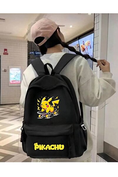 TheWeekend Siyah Skateboard Pikachu Okul Sırt ve Dershane Çantası