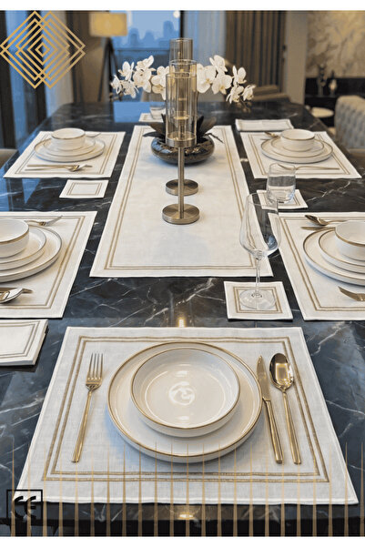 PW pink white home collection Milano Gold-silver 19 Parça Nakışlı Servis Takımı
