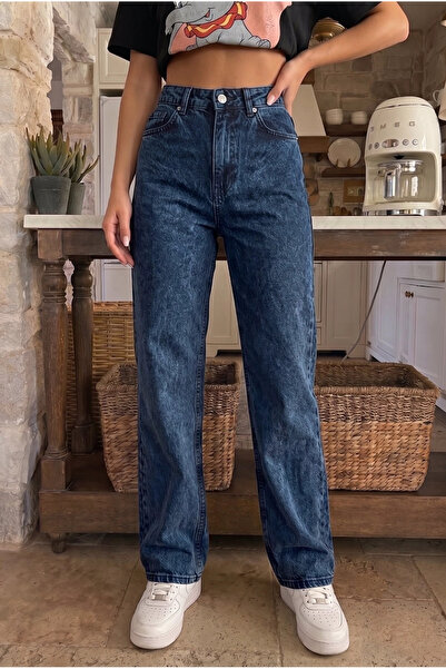 ZEE RUCCİ JEANS Koyu Mavi- Kar Yıkama Palazzo Kot Pantolon