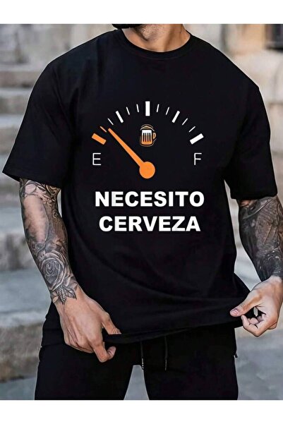 4Car تي شيرت نسائي ورجالي أسود من القطن 100% بتصميم Necesito Cerveza، برقبة د...
