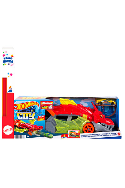 mattel Παιχνίδι Φανάρι Hot Wheels Φορτηγό Μεταφοράς Δράκων με Εκτοξευτή GTK42