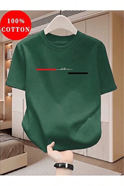 Generic Brand 100% Cotton Relaxed Fit T-Shirt with Line and Signature Print