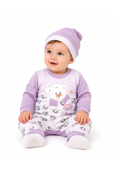 Generic Children's Long-Sleeved Overalls with Hat and Bear Pattern