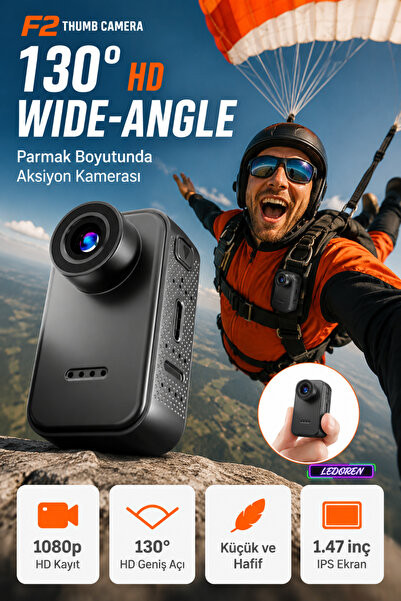L'eDoren Manyetik Kordonlu Mini 1080P Aksiyon Kamerası Uzun Pil Ömrü IPS Ekra...