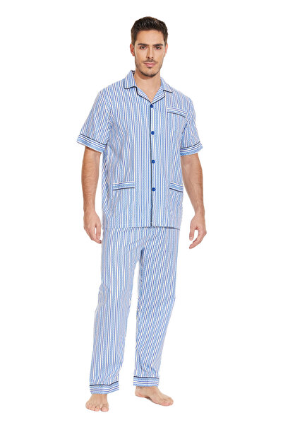 Global Set Pijama Barbati Global, Bumbac100%, Mânecă scurtă și Pantaloni lung...