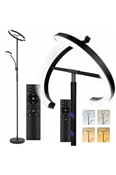 Renew Force Lampadar LED negru cu lumină de citit și telecomandă