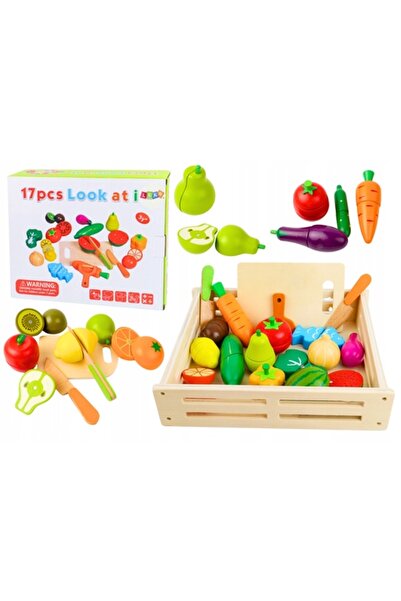 LeanToys Fructe și Legume din Lemn în Cutie pentru Magnet de Bucătărie