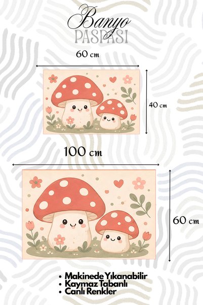 VİVİCAHOME Sweet Toilet Seat Mat Digital Printed Washable Non-Slip Based Bathroom Mat