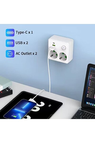 Choice قابس كهربائي أوروبي NS86U-WHITE، موسع مقبس حائط متعدد الأقطاب، شاحن حا...