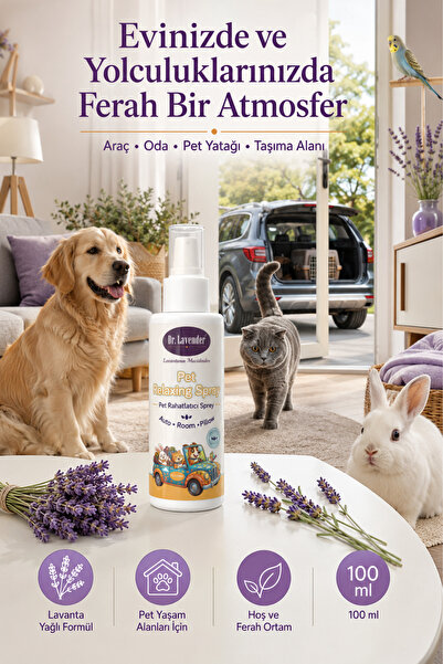Dr.Lavender Kedi Rahatlatıcı Sprey Lavanta Yağlı Ortam Spreyi 100 ml | Araç, Oda ve Pet Yaşam Alanları İçin