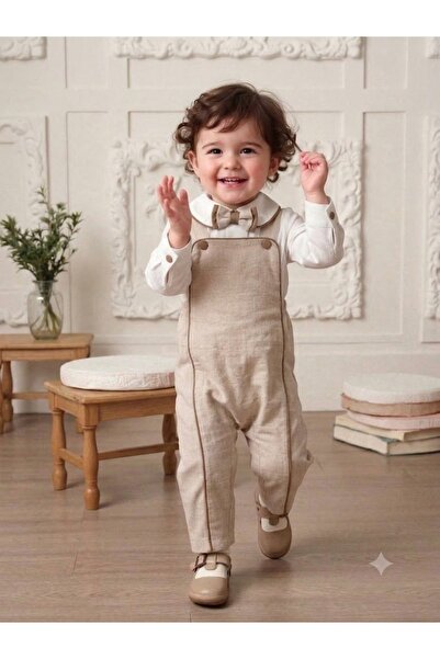PARK BEBE Baby Boy Linen Look Salopet Set, 3-Piece Baby Boy Set Shirt Overall...
