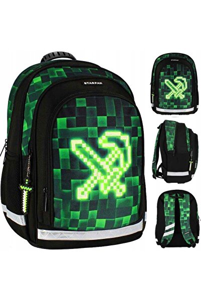NO BRAND Rucsac școlar Starpak negru, verde, 23l, cu multiple compartimente