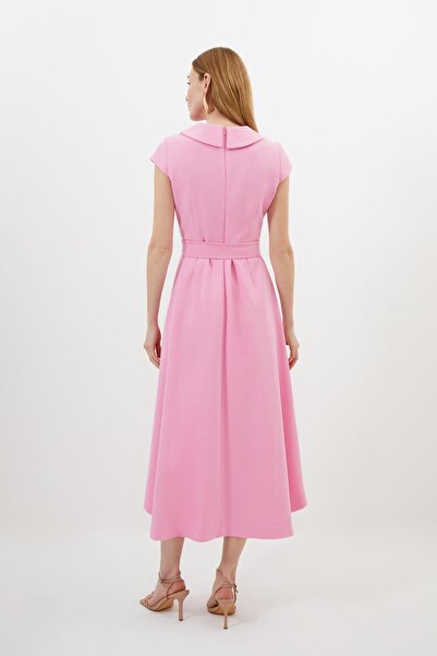 NO BRAND Rochie roz elegantă midi cu curea, netedă, asimetrică, Karen Millen 36