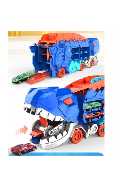 NO BRAND Pistă de curse 3 în 1 cu arcuri metalice și Mega Transportor de Dino...