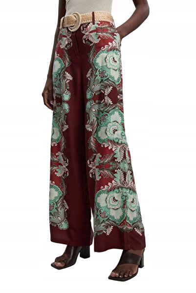 NO BRAND Pantaloni multicolori cu picior larg, cu curea cu model, Karen Melle...