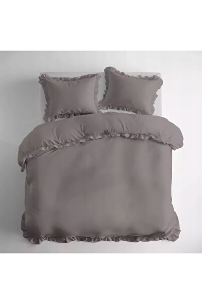 NO BRAND Lenjerie de pat din bumbac cu volane Boho 200X220 Gri Cald
