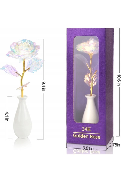 NO BRAND Trandafir artificial din aur de 24k, model galaxie, în vază, cadou d...