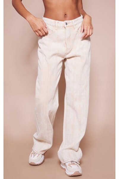 NO BRAND Pantaloni blugi bej cu talie joasă, croială dreaptă, Prettylittlethi...