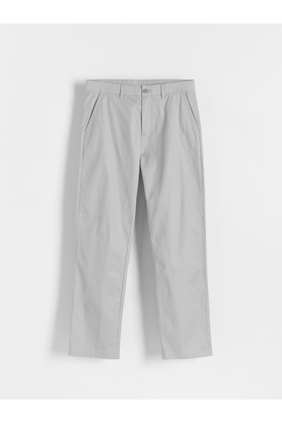 NO BRAND Pantaloni Chino Clasici Gri din Bumbac Neted, Croială Dreaptă, Reser...