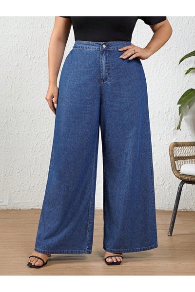 NO BRAND Pantaloni clasici, simpli, lejeri, din bumbac, albastri, Shein 44
