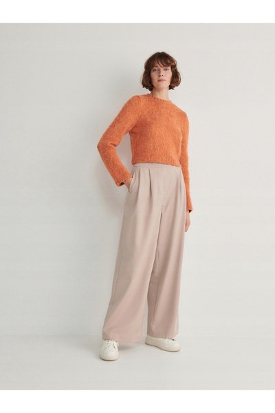 NO BRAND Pantaloni bej clasici, lungi, largi, drepți, netezi, cu buzunare, XXL