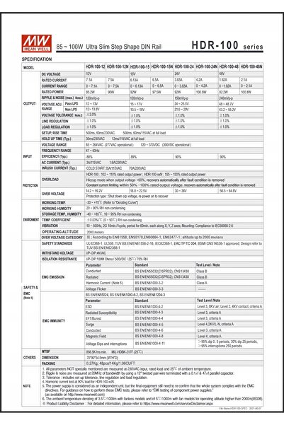 NO BRAND Mean well hdr-100-12n 100W 12V 7.5A sursă de alimentare pe șină DIN,...