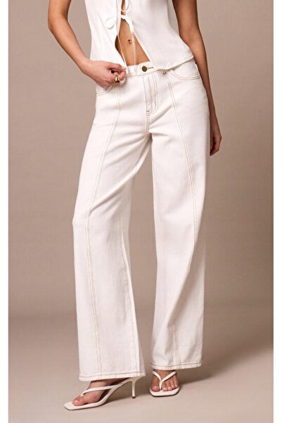 NO BRAND Pantaloni din denim clasici, cu croială largă, ecru, Prettylittlethi...