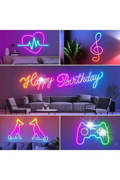 NO BRAND Bandă LED neon RGB de 5m, impermeabilă, cu control prin aplicație Wi-Fi