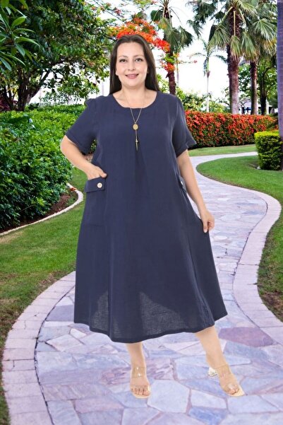 Truva XXL Plus Size Muslin Dress with Pockets and Pendant
