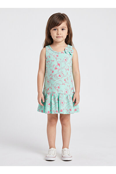 Babyqlo Girls Mint Cartoon Print Sleeveless Dress