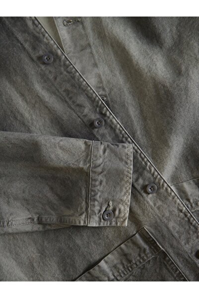 NO BRAND Cămașă din denim gri, din bumbac, cu efect spălat, cu mânecă lungă, m