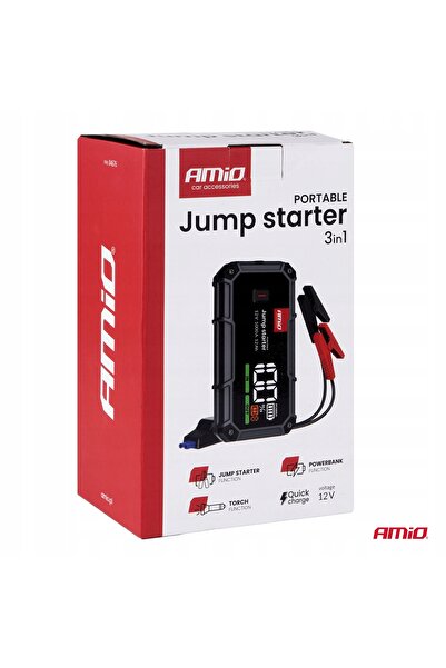 AMIO 3 în 1: demaror auto, power bank, lanternă LED 12V 12Ah 1000A