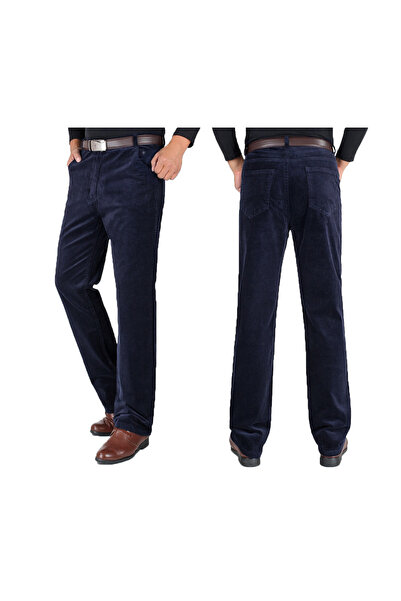 NO BRAND Pantaloni din catifea reiată pentru bărbați, mărime mare, cu dungi s...