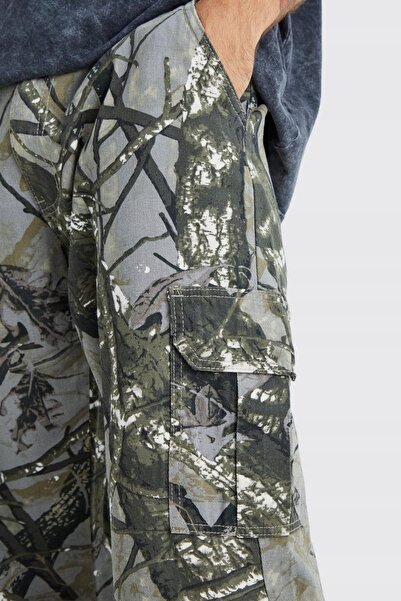 NO BRAND Pantaloni scurți largi cu imprimeu vegetal, buzunare boohooman 50
