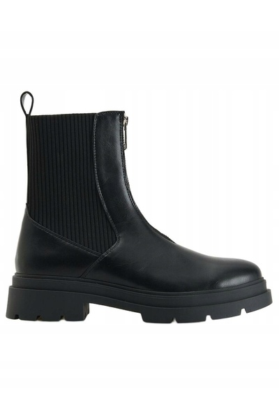 NO BRAND Cizme clasice negre din piele ecologică, cu fermoar, vârf în formă d...