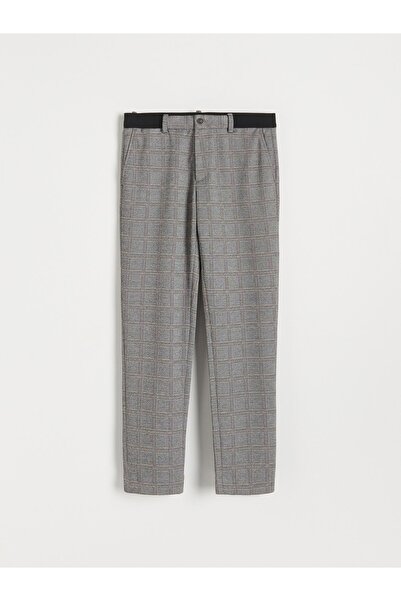NO BRAND Pantaloni din stofă gri, cu talie elastică, clasici, în carouri, cu ...