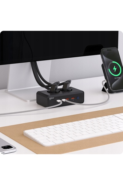 NO BRAND Voomy Power S20-65W – Prelungitor (2x EU, USB-C, USB-A) 2m, Negru