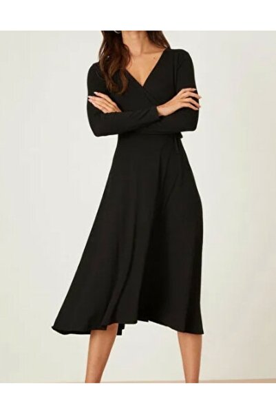NO BRAND Rochie midi neagră, decolteu petrecut, mânecă lungă, Dorothy Perkins...