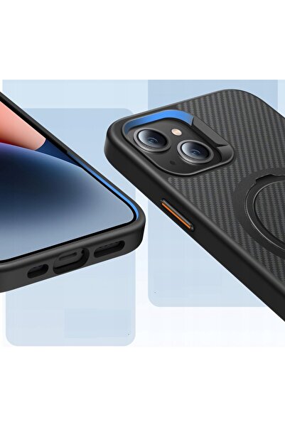 NO BRAND Husă Bentiacc Carbon Magsafe pentru iPhone 15 cu Suport Negru Armored