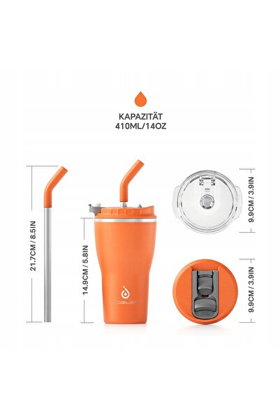NO BRAND Termos Inox 14 oz 420 ml Portocaliu